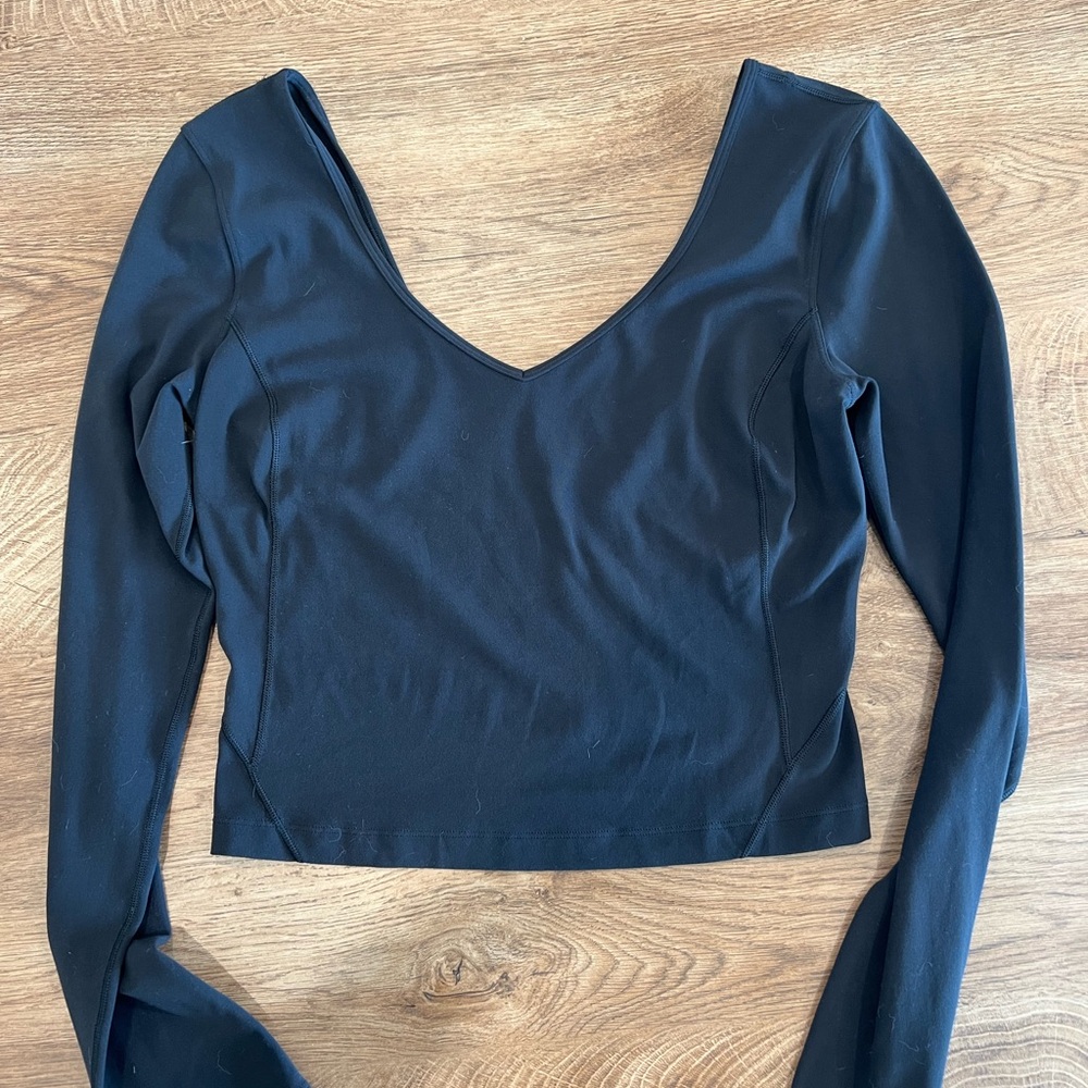 Black V-Neck Long Sleeve Top